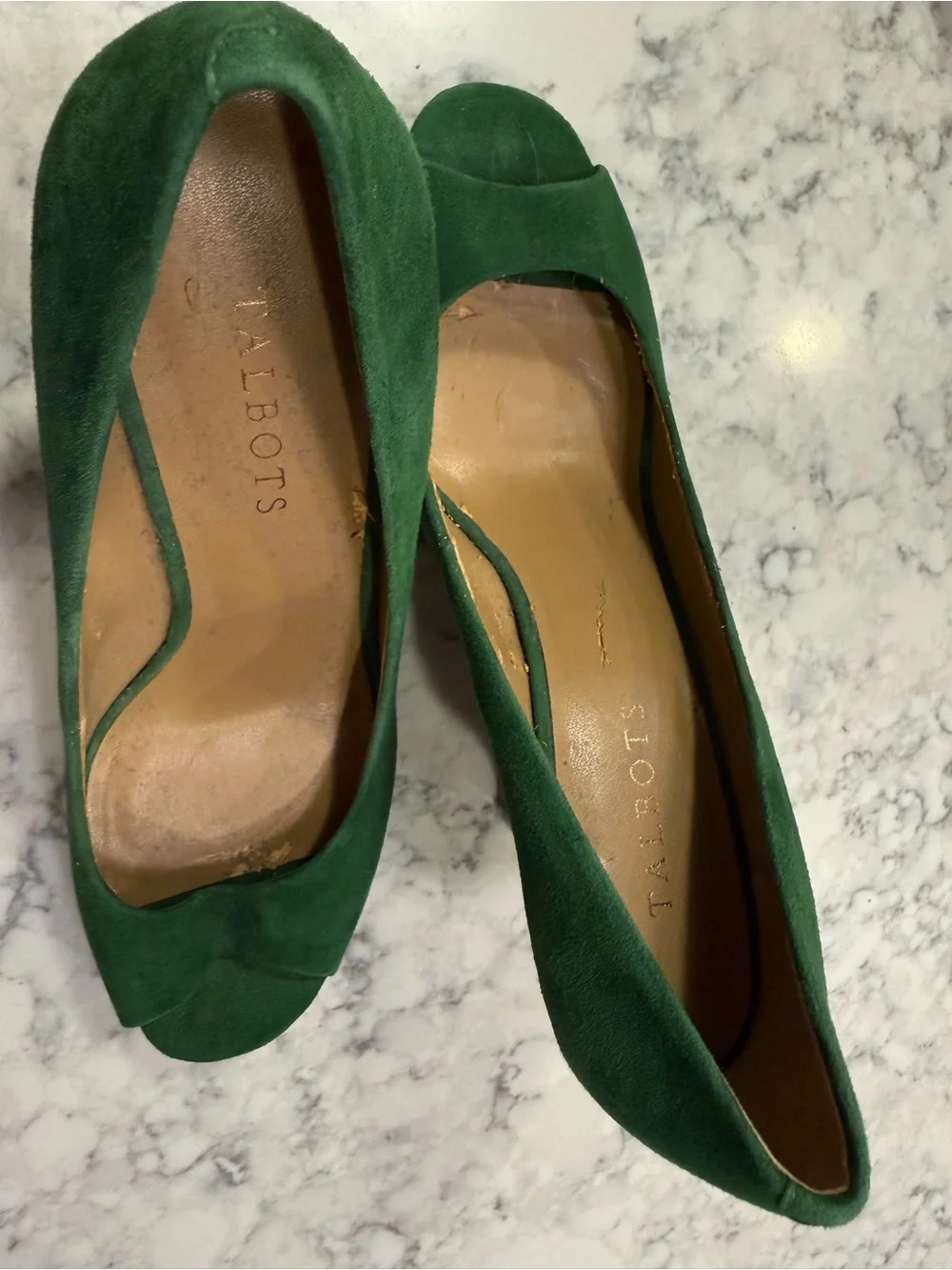 Talbots Emerald Green Peep-Toe Wedge Heels